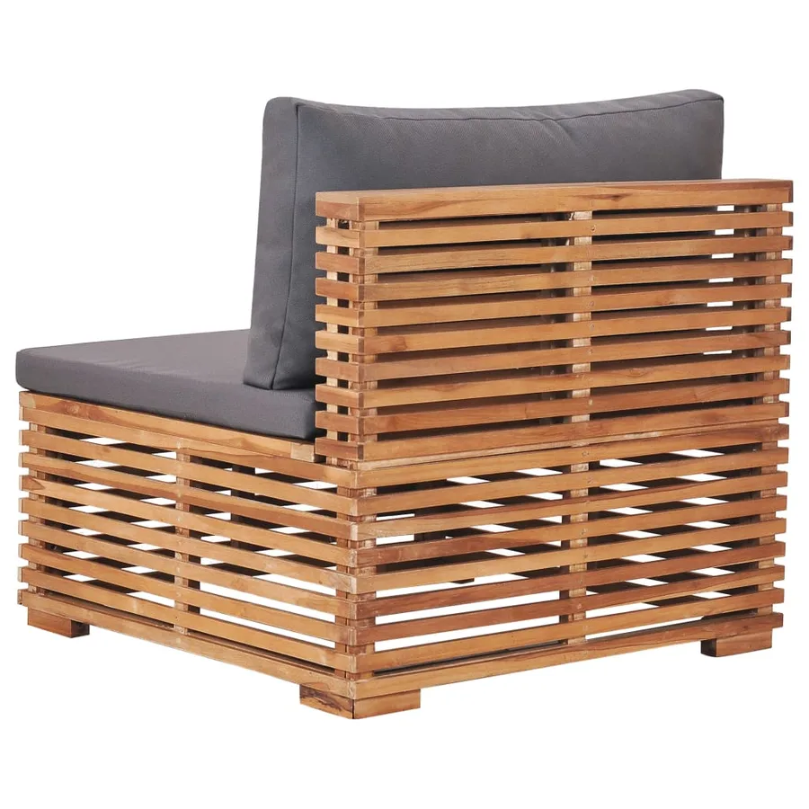 Canapé central de jardin avec coussin gris Bois de teck solide - 4