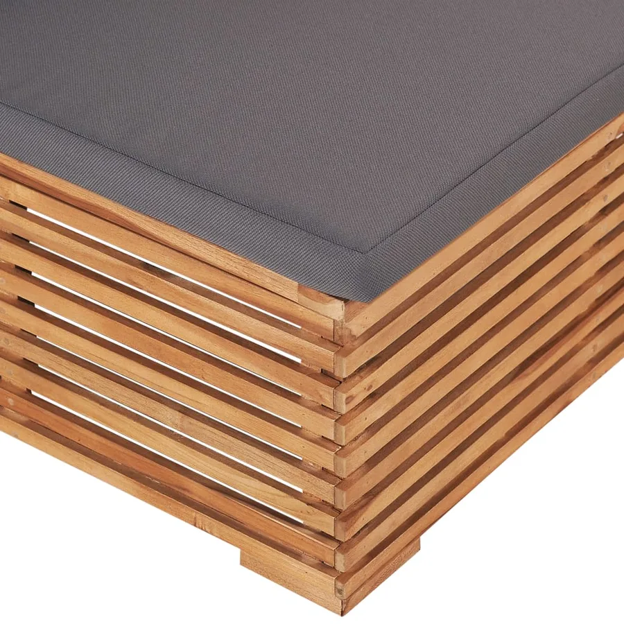 Canapé central de jardin avec coussin gris Bois de teck solide - 5