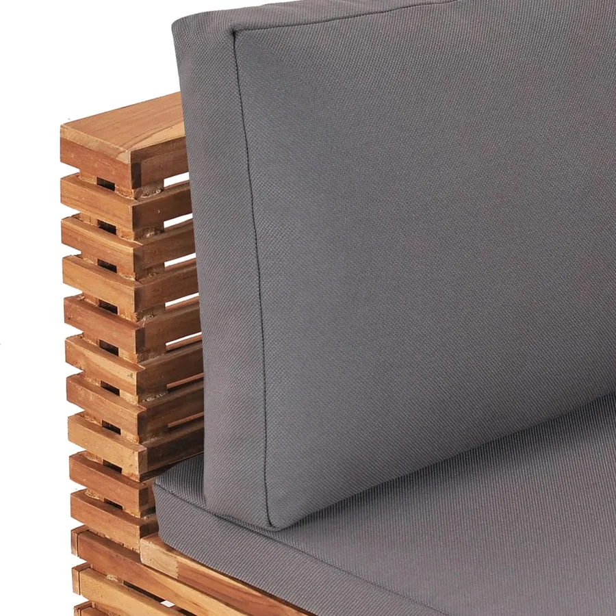 Canapé central de jardin avec coussin gris Bois de teck solide - 6