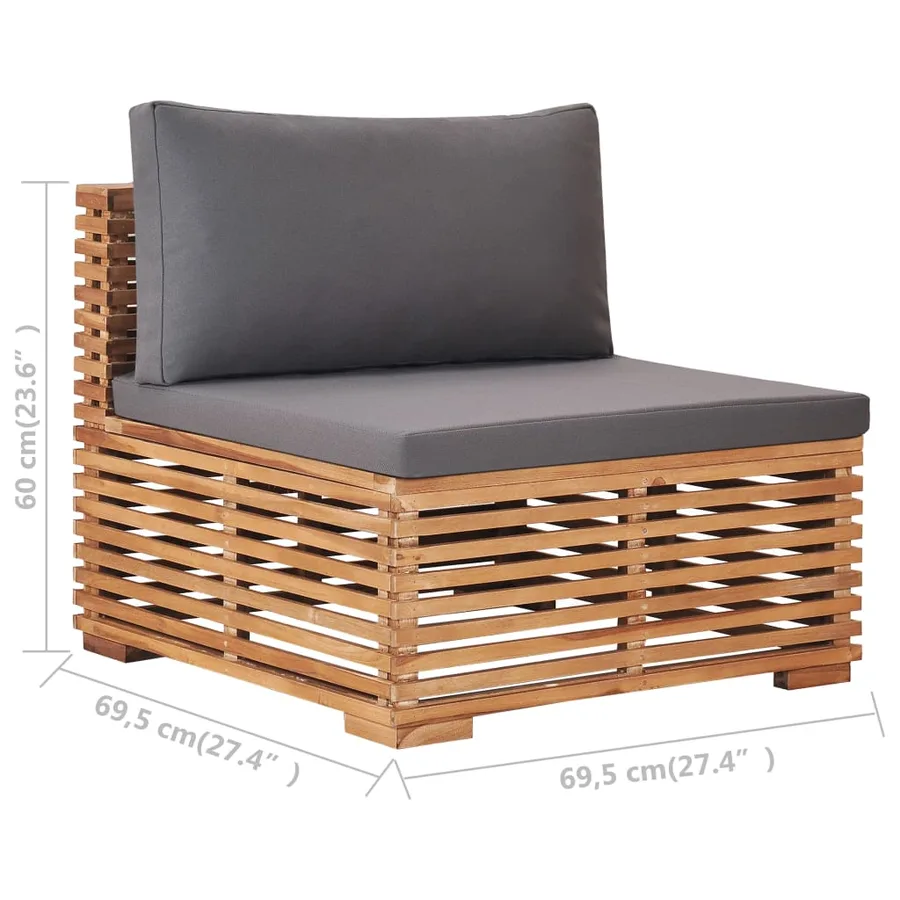 Canapé central de jardin avec coussin gris Bois de teck solide - 7