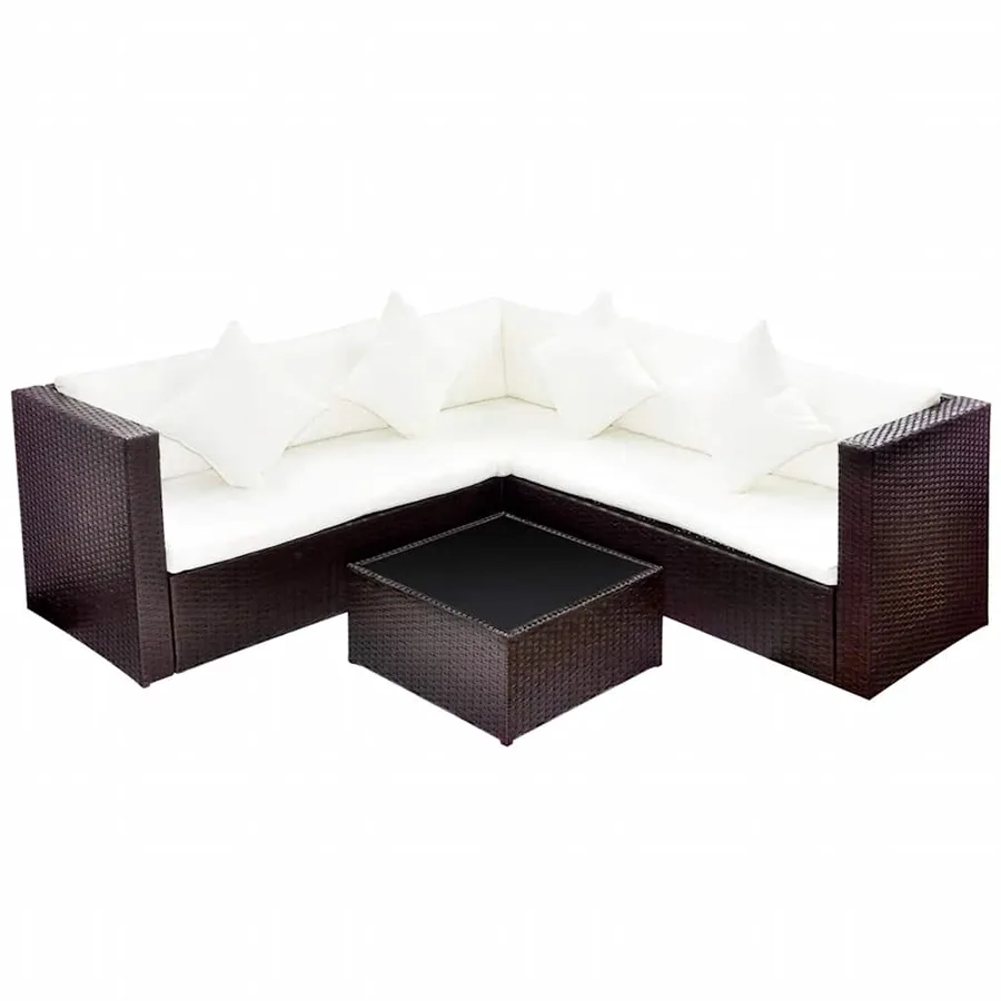 Salon de jardin 4 pcs avec coussins Résine tressée Marron - 2