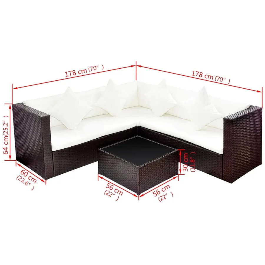 Salon de jardin 4 pcs avec coussins Résine tressée Marron - 4