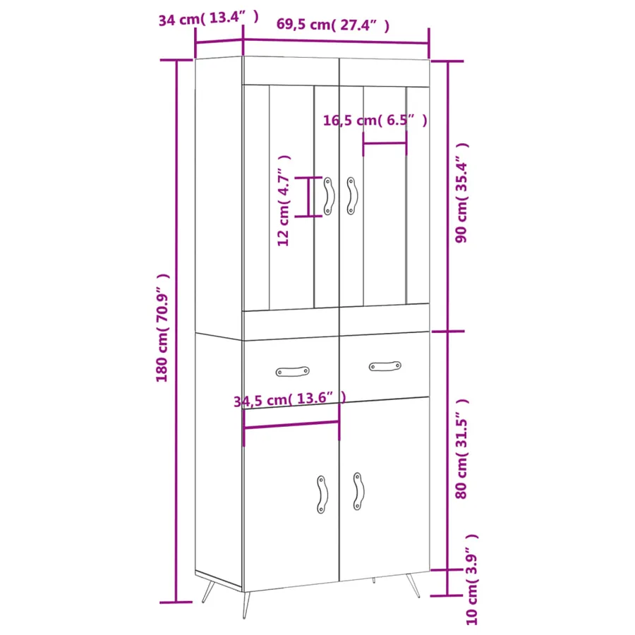 Buffet haut Blanc 69,5x34x180 cm Bois d'ingénierie - 14