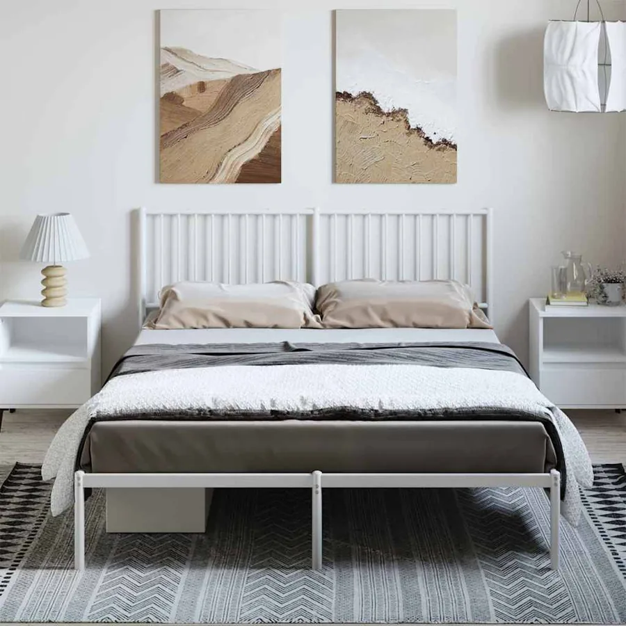 Cadre de lit métal sans matelas et tête de lit blanc 150x200 cm