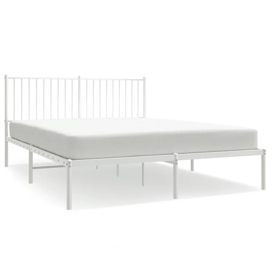 Cadre de lit métal sans matelas et tête de lit blanc 150x200 cm - 2