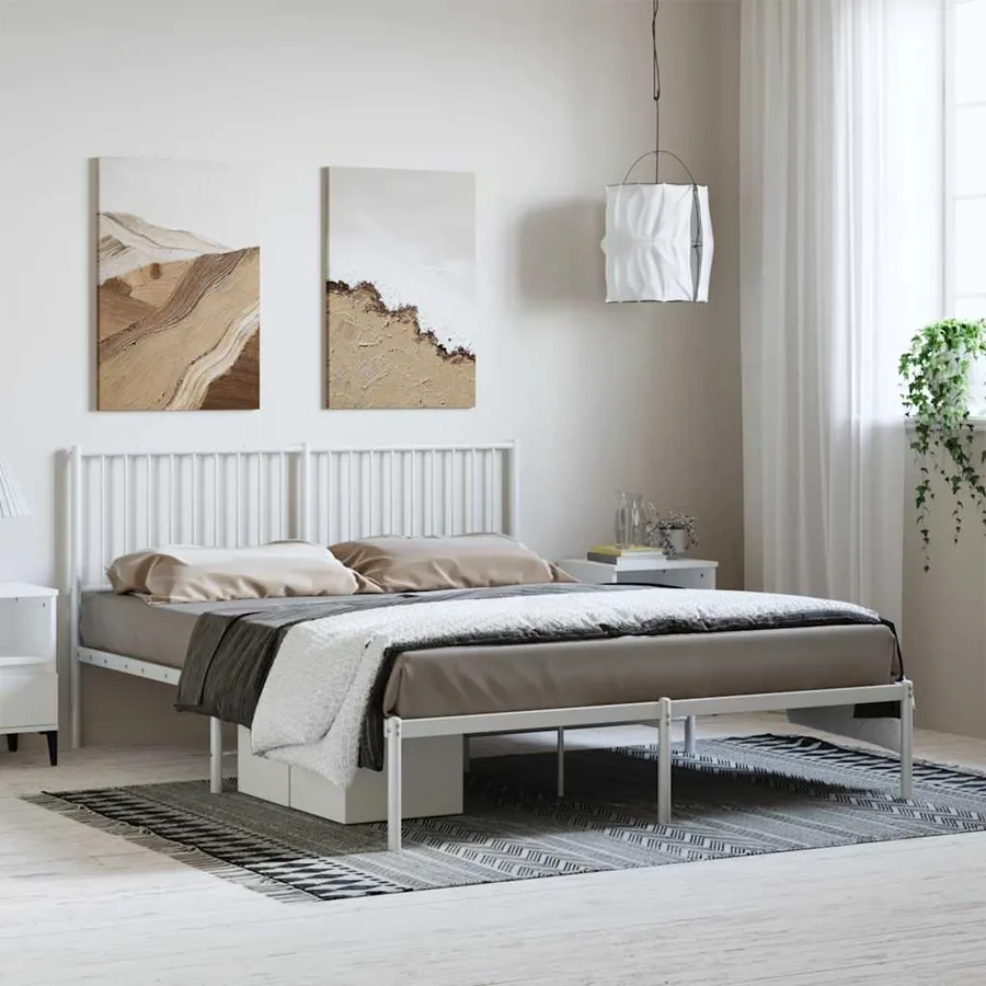 Cadre de lit métal sans matelas et tête de lit blanc 150x200 cm - 3