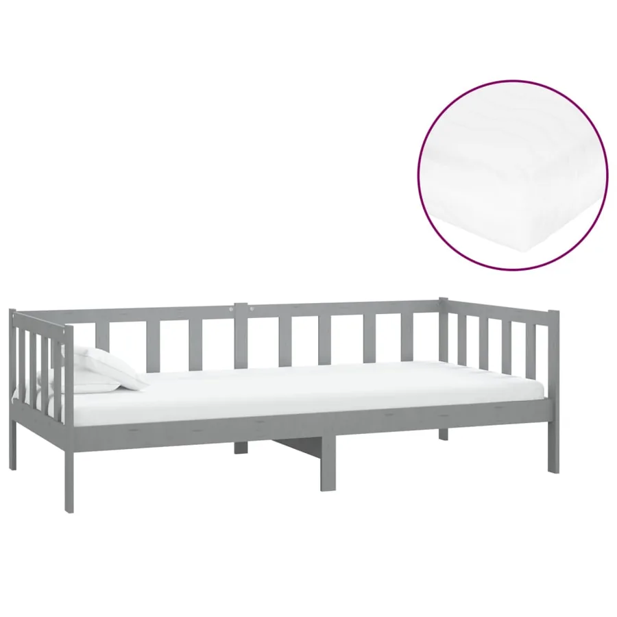 Lit de repos avec matelas 90x200 cm Gris Bois de pin massif - 2
