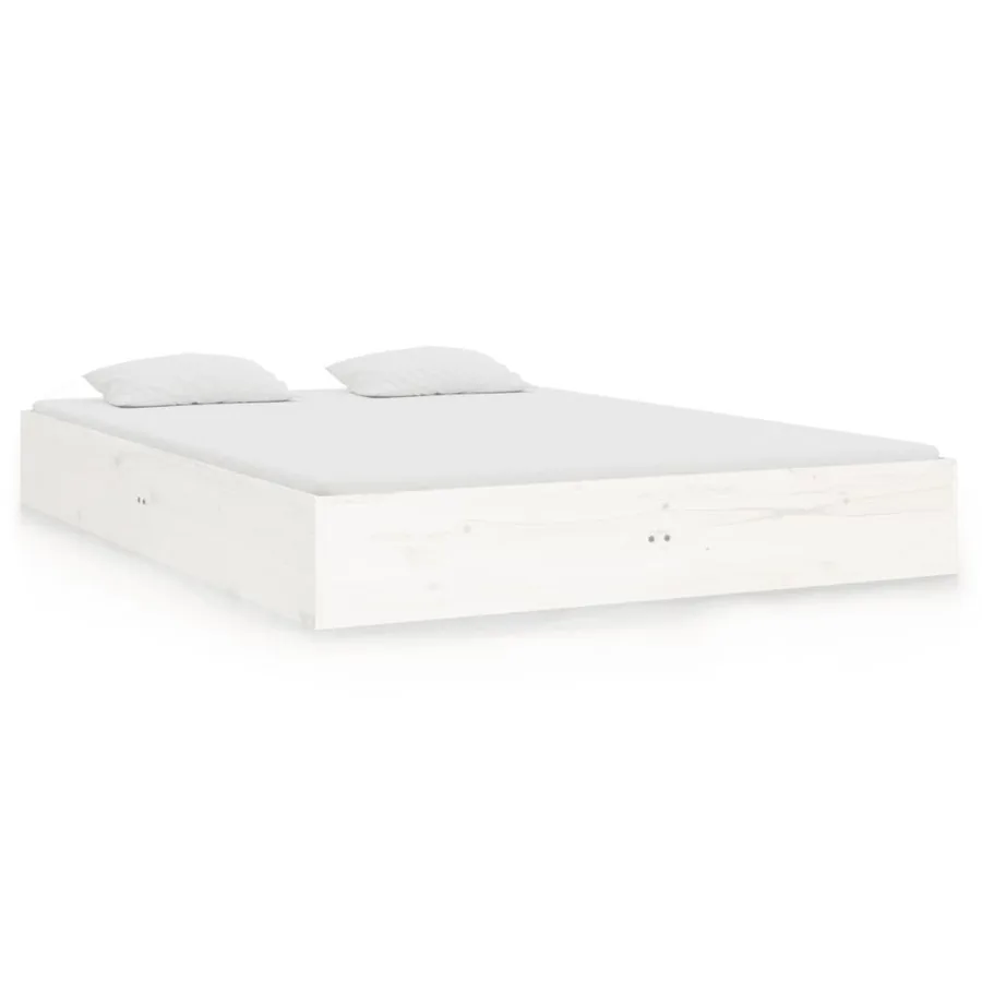 Cadre de lit sans matelas blanc bois massif 135x190 cm - 2