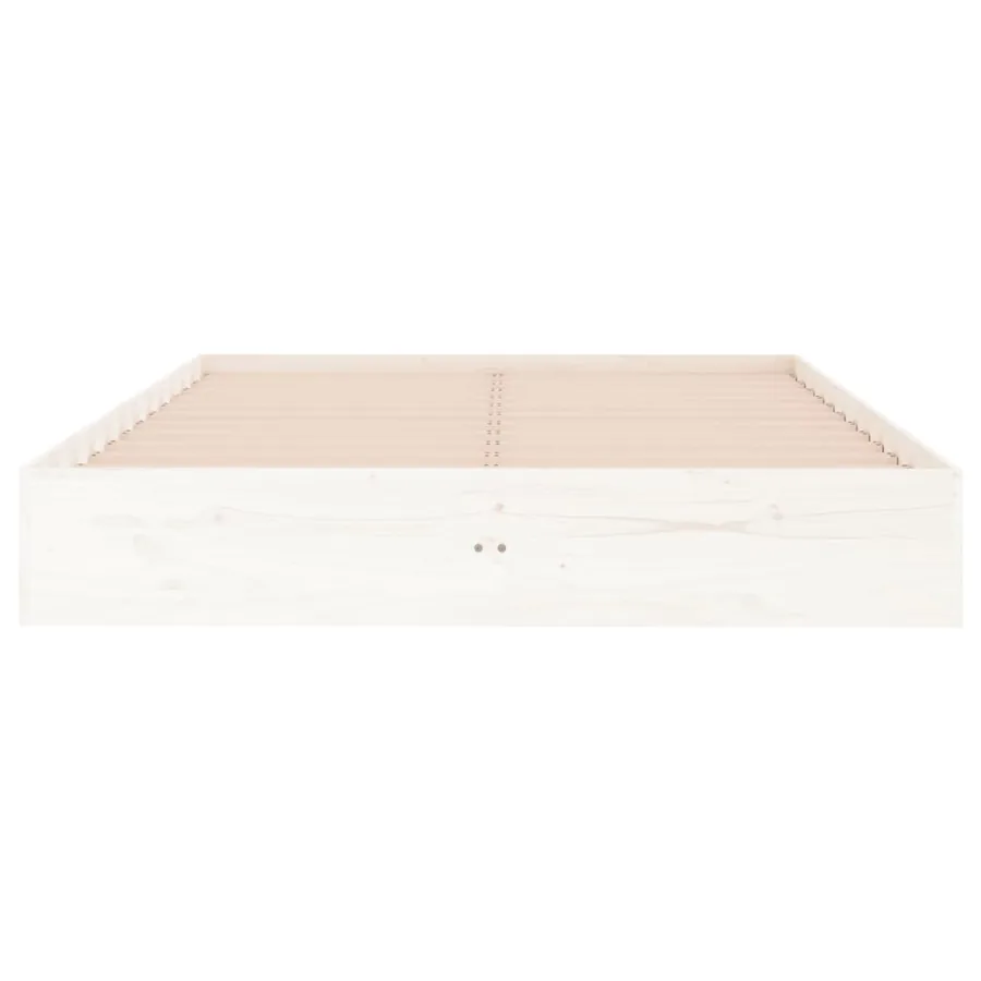 Cadre de lit sans matelas blanc bois massif 135x190 cm - 5