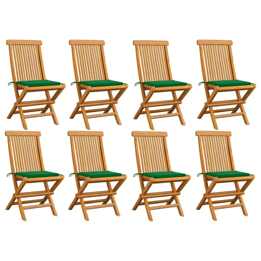 Chaises de jardin et coussins vert lot de 8 Bois de teck massif