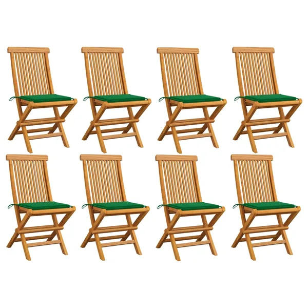 Chaises de jardin et coussins vert lot de 8 Bois de teck massif