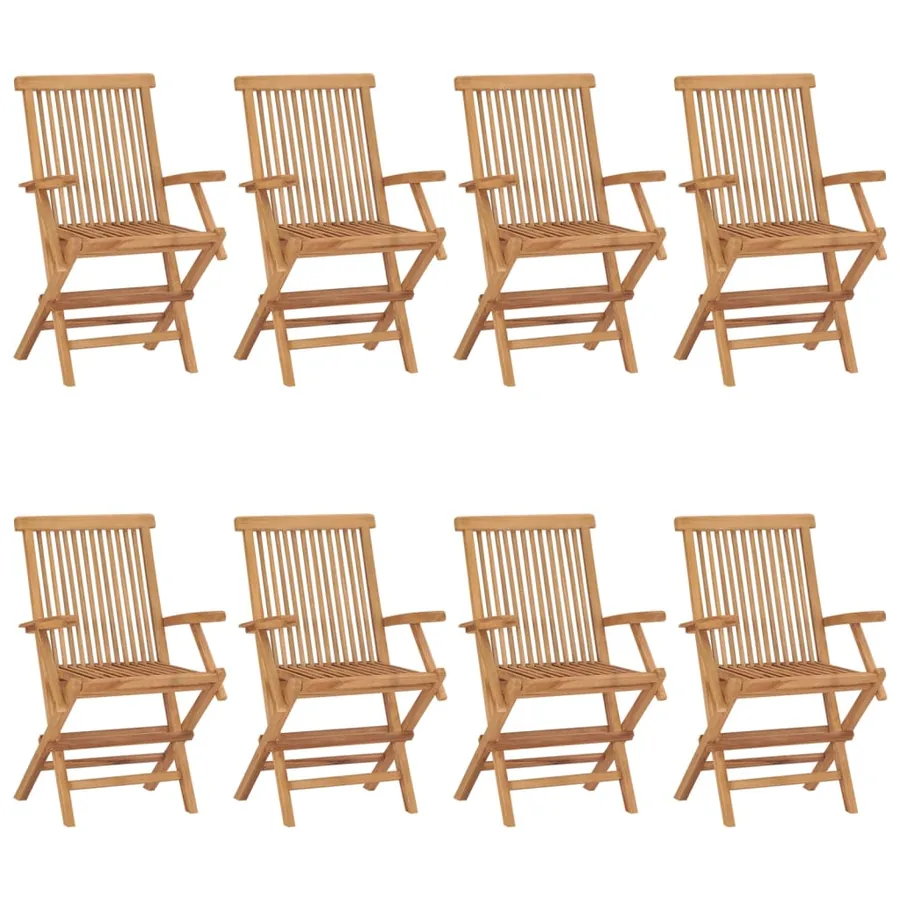 Chaises de jardin et coussins vert lot de 8 Bois de teck massif - 13