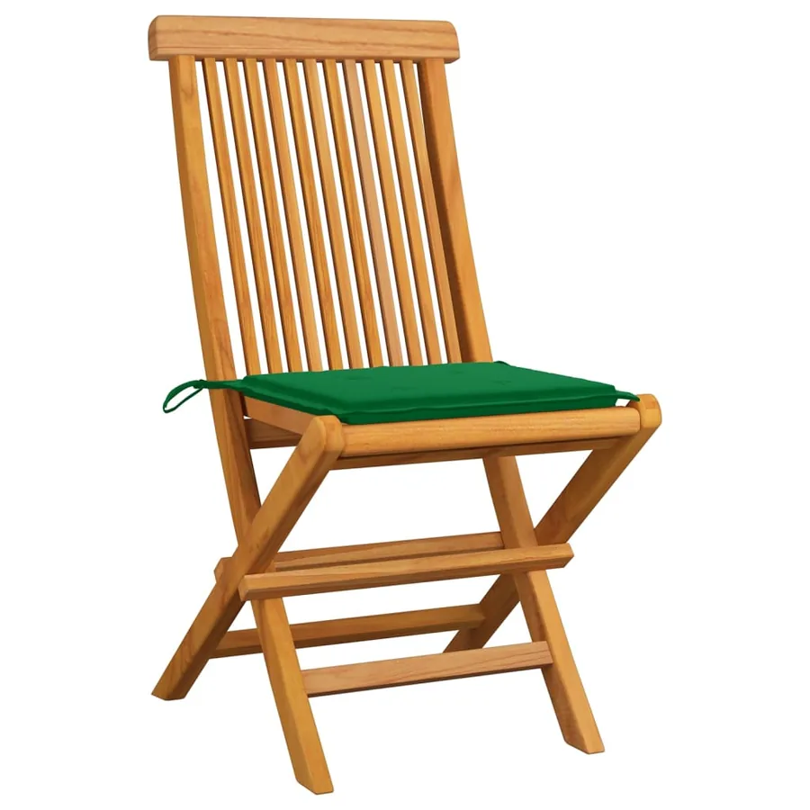 Chaises de jardin et coussins vert lot de 8 Bois de teck massif - 2