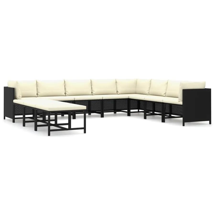 Salon de jardin 11 pcs avec coussins Résine tressée Noir - 2