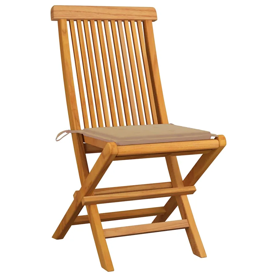 Chaises de jardin et coussins beige lot de 6 Bois teck massif - 2