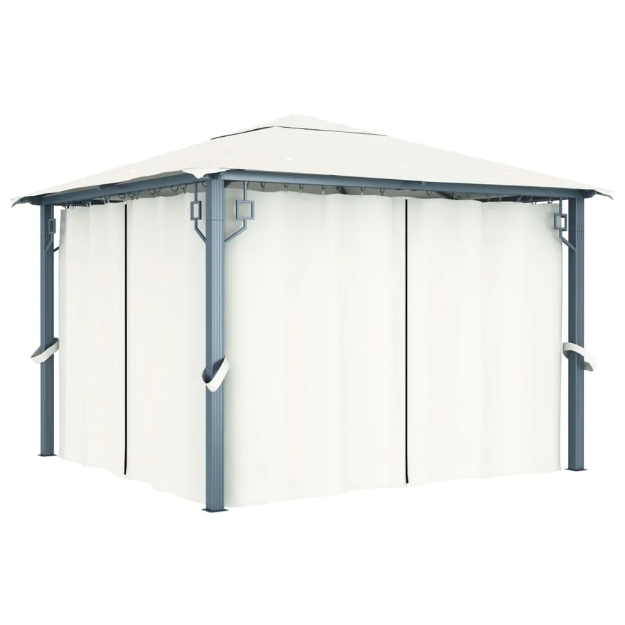 Tonnelle avec rideau et lumières LED 3x3 m Crème Aluminium - 3