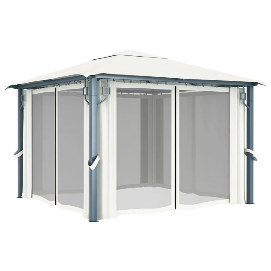 Tonnelle avec rideau et lumières LED 3x3 m Crème Aluminium - 4