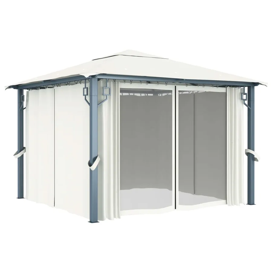 Tonnelle avec rideau et lumières LED 3x3 m Crème Aluminium - 5