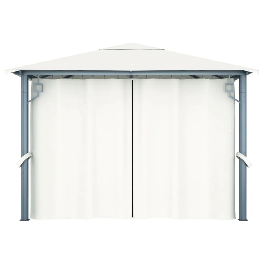 Tonnelle avec rideau et lumières LED 3x3 m Crème Aluminium - 6