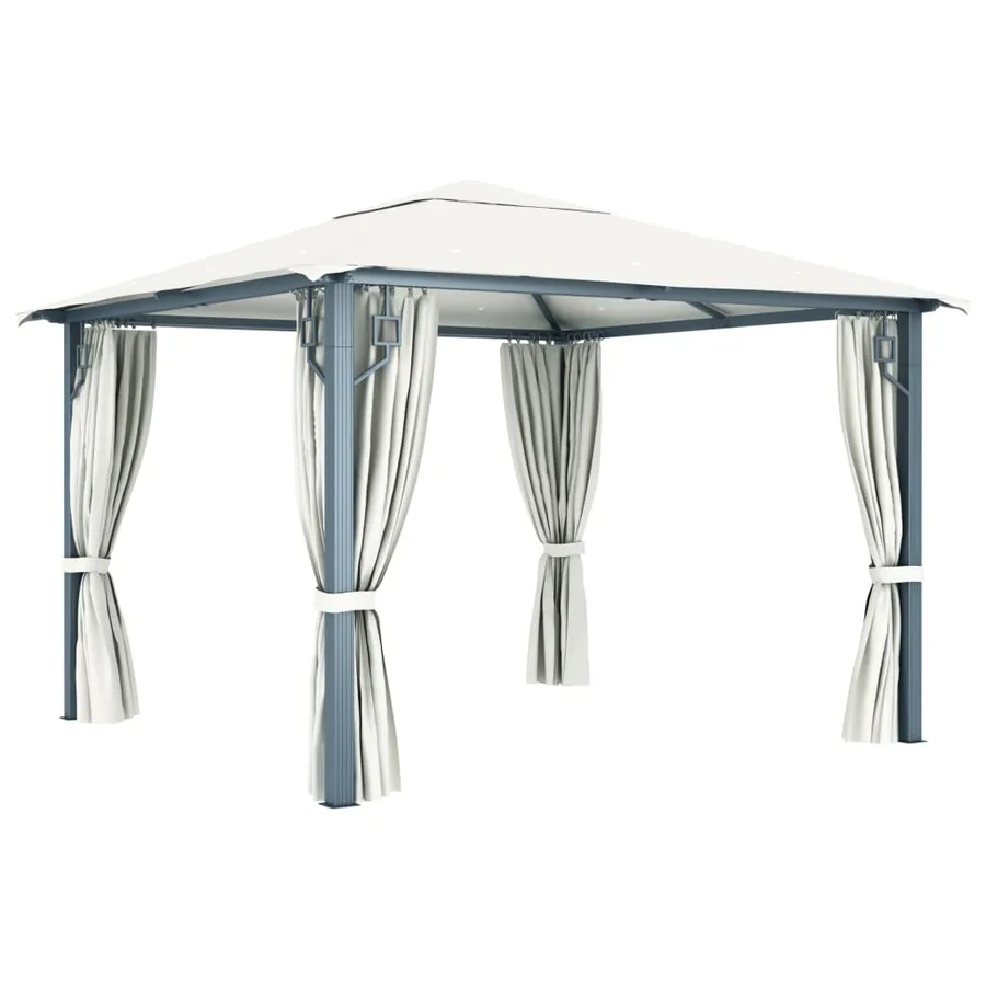 Tonnelle avec rideau et lumières LED 3x3 m Crème Aluminium - 7