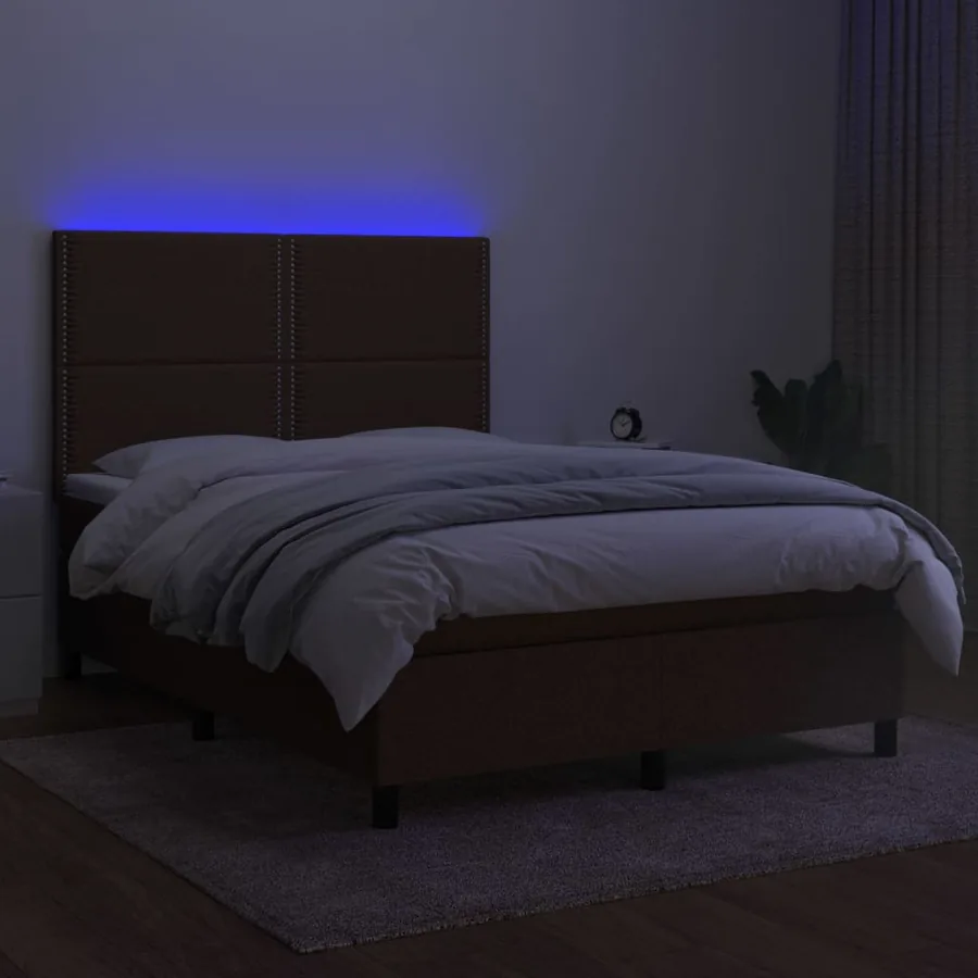 Sommier à lattes de lit matelas et LED Marron foncé 140x200 cm - 4
