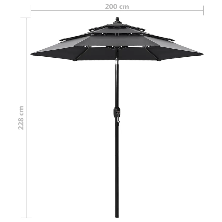 Parasol de jardin à 3 niveaux avec mât en aluminium anthracite - 8