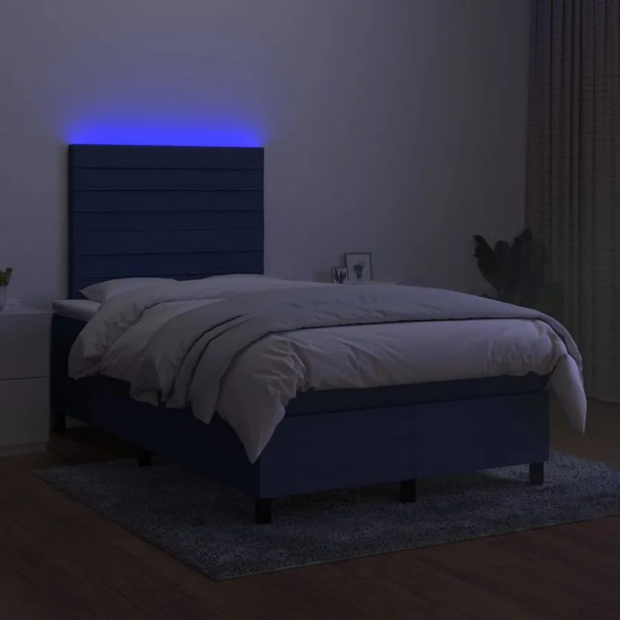 Sommier à lattes de lit et matelas et LED Bleu 120x200 cm Tissu - 4