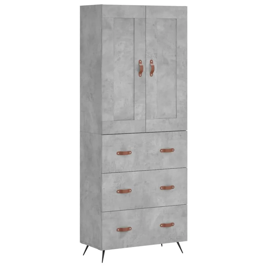 Buffet haut Gris béton 69,5x34x180 cm Bois d'ingénierie - 2