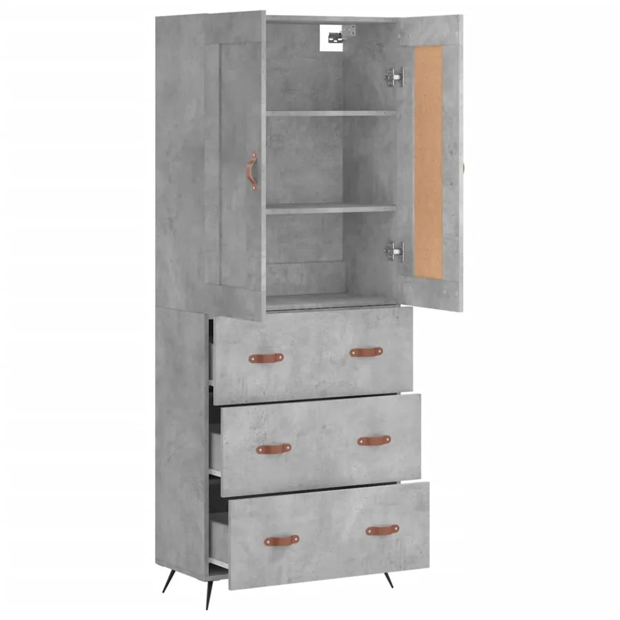 Buffet haut Gris béton 69,5x34x180 cm Bois d'ingénierie - 3