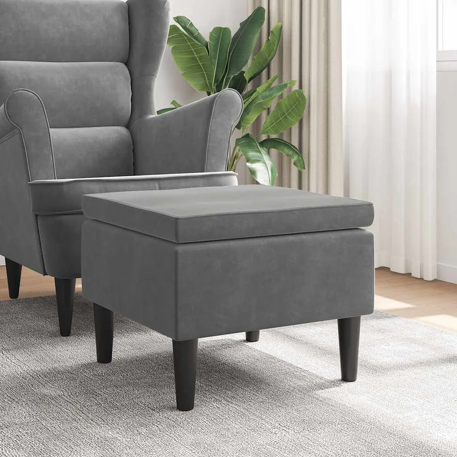 Tabouret avec pieds en bois Gris foncé Velours