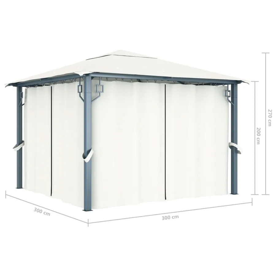 Tonnelle avec rideau 300x300 cm Crème Aluminium - 9