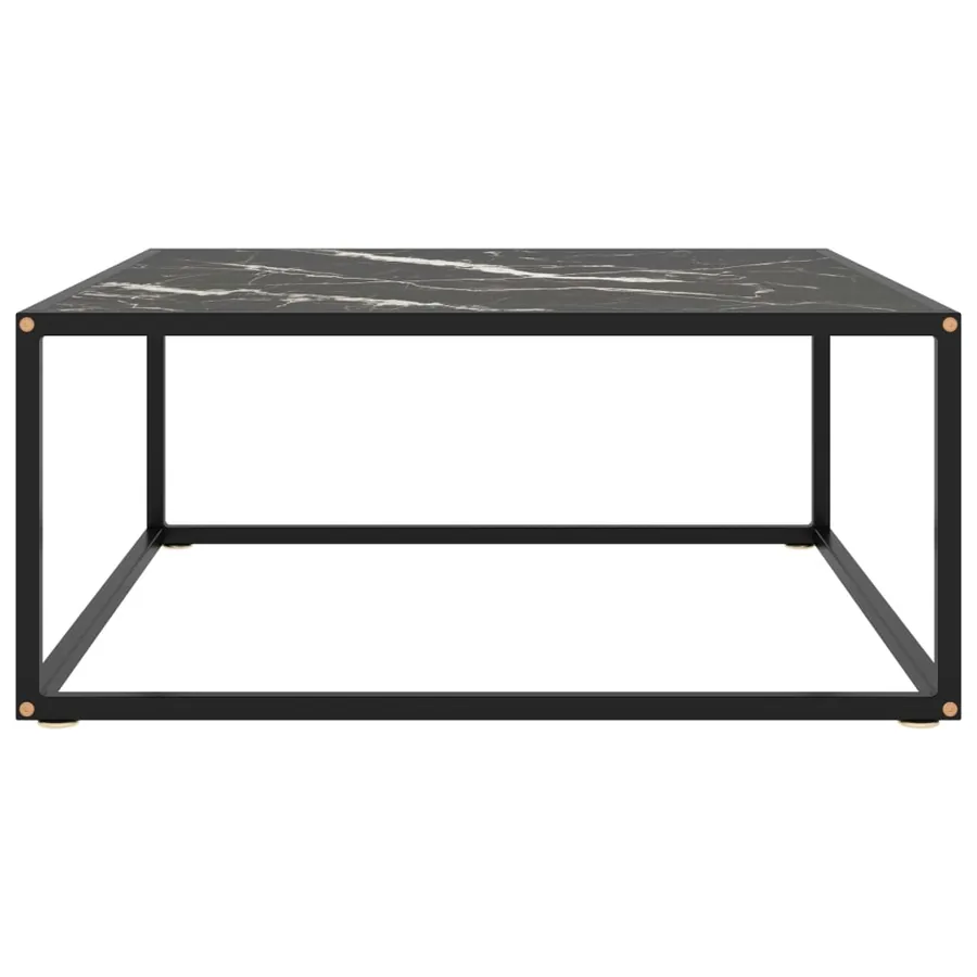 Table basse Noir avec verre marbre noir 80x80x35 cm - 2