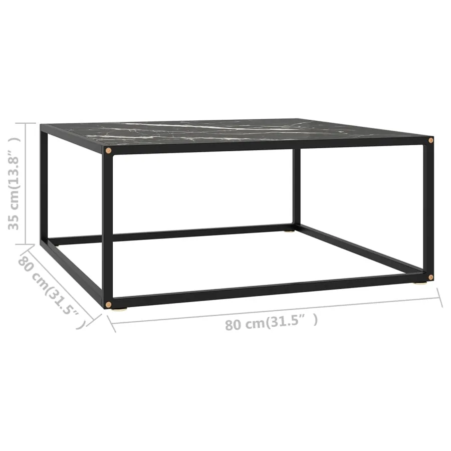 Table basse Noir avec verre marbre noir 80x80x35 cm - 5