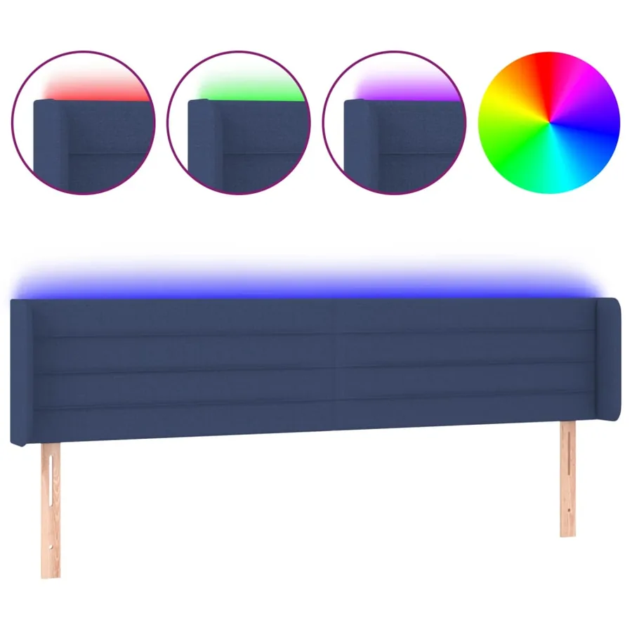 Tête de lit à LED Bleu 203x16x78/88 cm Tissu - 2