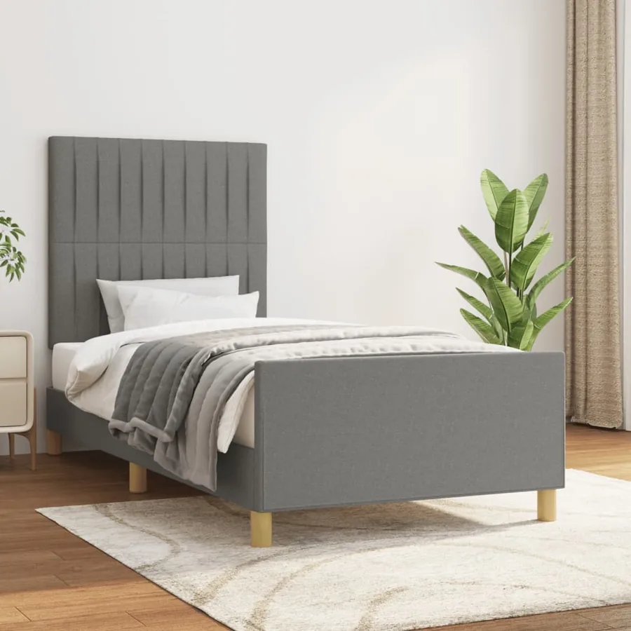 Cadre de lit sans matelas gris foncé 90x200 cm tissu