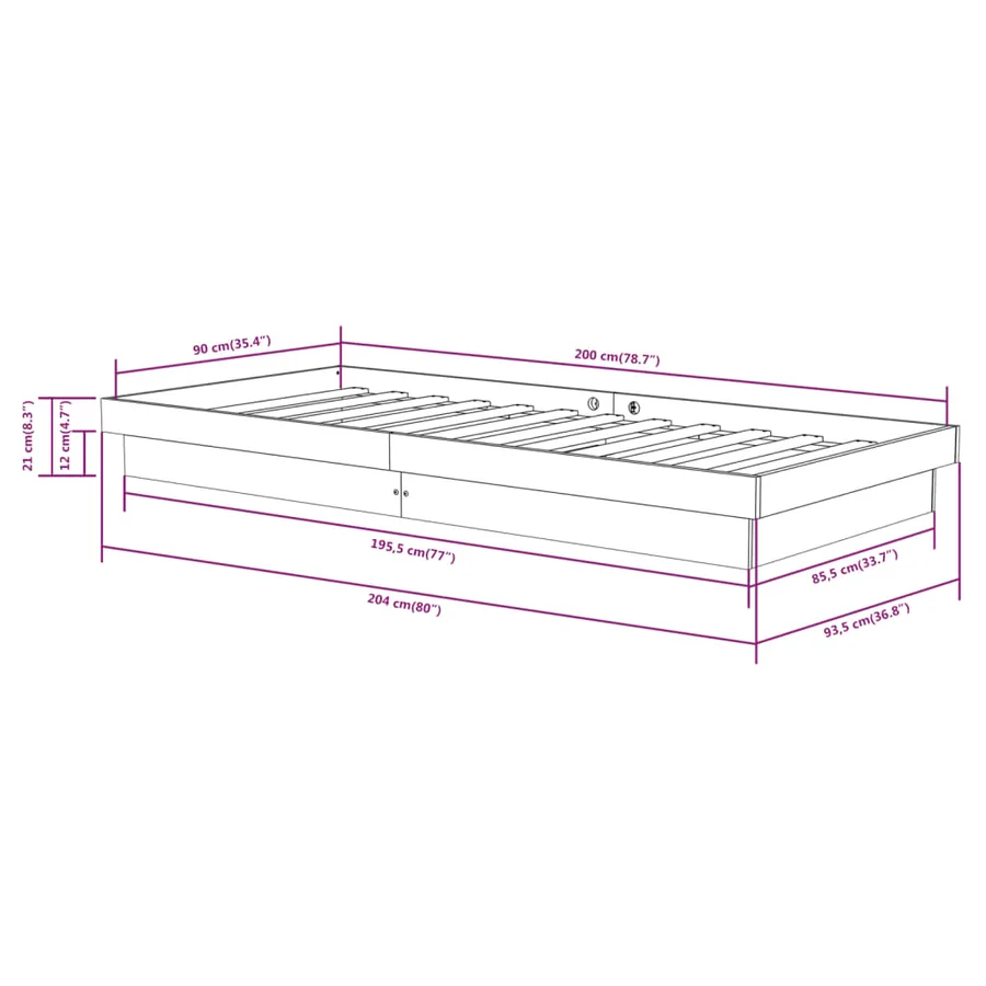Cadre de lit Blanc Bois massif 90x200 cm - 10