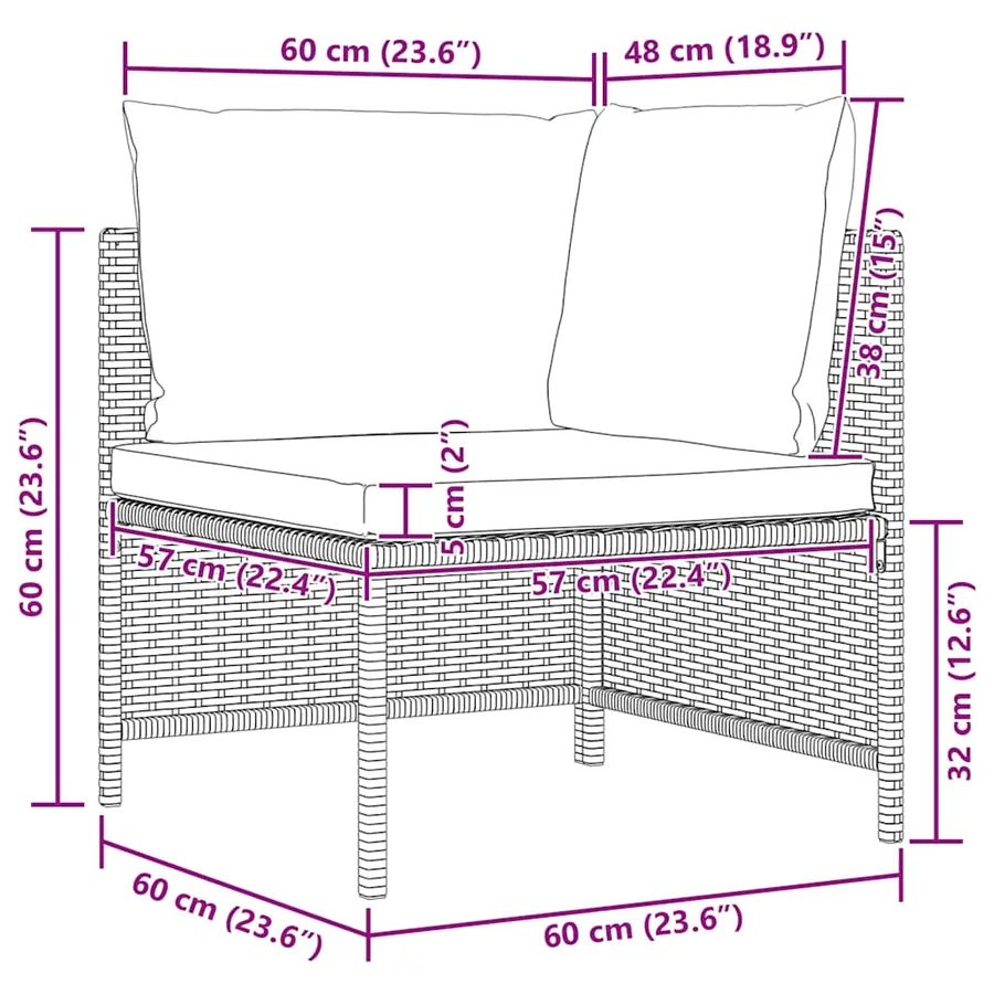 Canapé de jardin à 3 places avec coussins Noir Résine tressée - 11