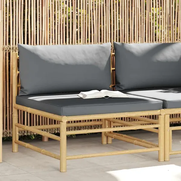Canapé de milieu de jardin avec coussins gris foncé Bambou