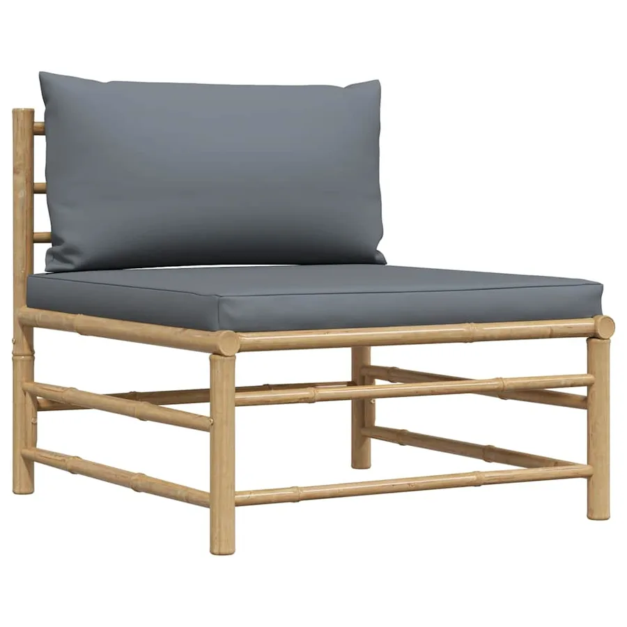 Canapé de milieu de jardin avec coussins gris foncé Bambou - 2