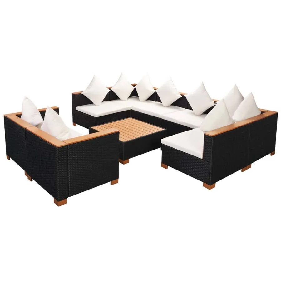 Salon de jardin 9 pcs avec coussins Résine tressée Noir - 2