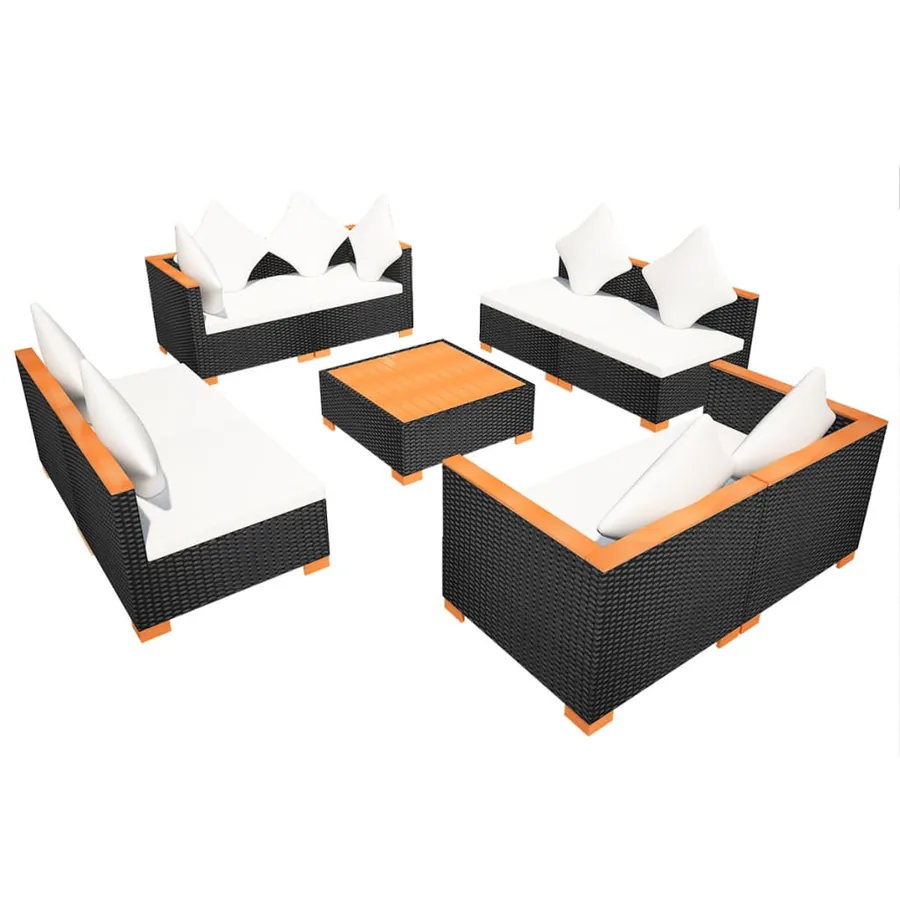 Salon de jardin 9 pcs avec coussins Résine tressée Noir - 5