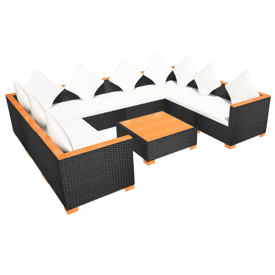 Salon de jardin 9 pcs avec coussins Résine tressée Noir - 6