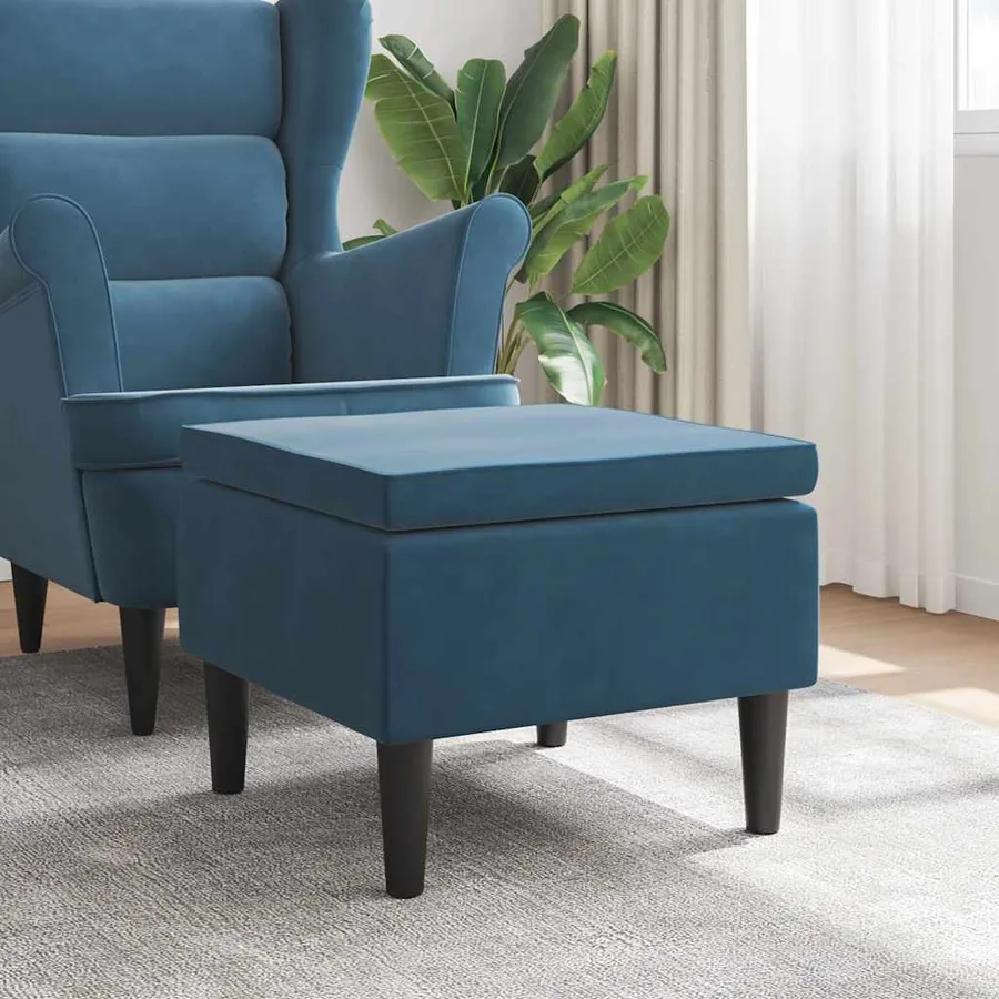 Tabouret avec pieds en bois Bleu Velours