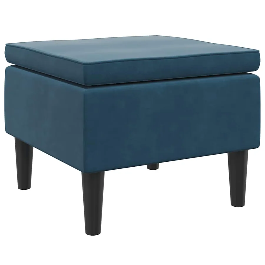 Tabouret avec pieds en bois Bleu Velours - 2