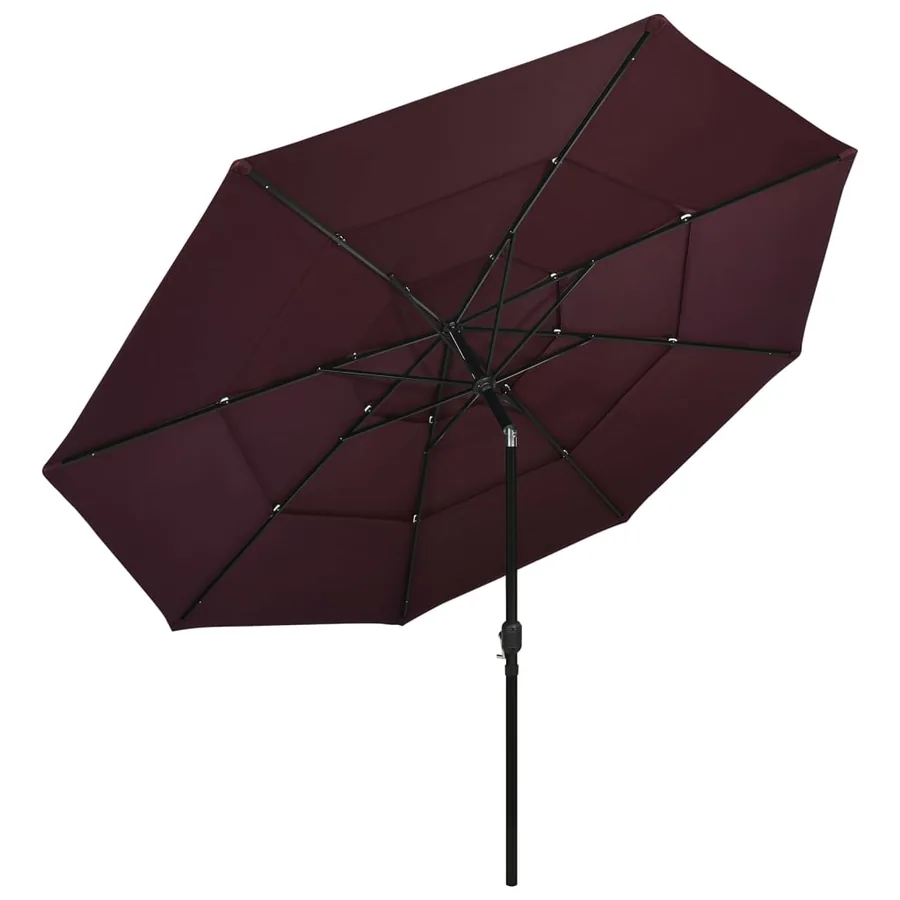 Parasol de jardin à 3 niveaux mât en aluminium rouge bordeaux - 2