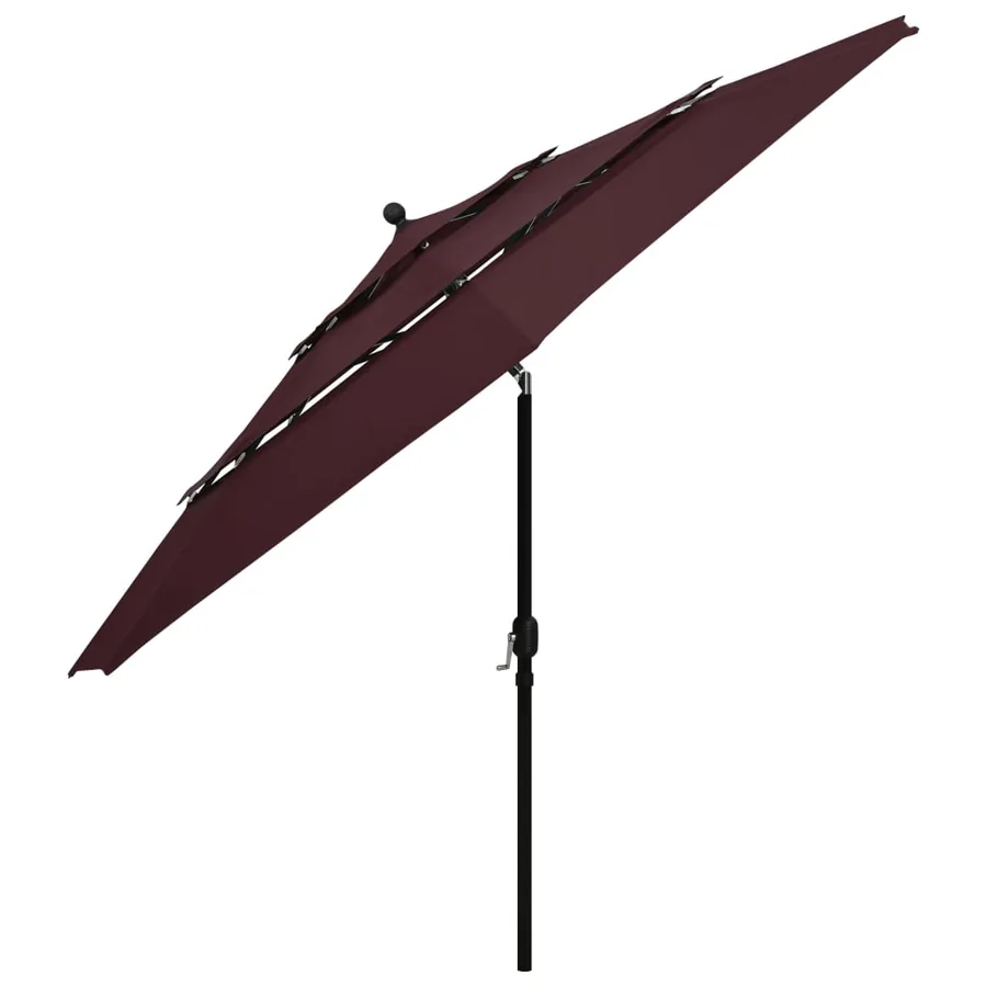 Parasol de jardin à 3 niveaux mât en aluminium rouge bordeaux - 3