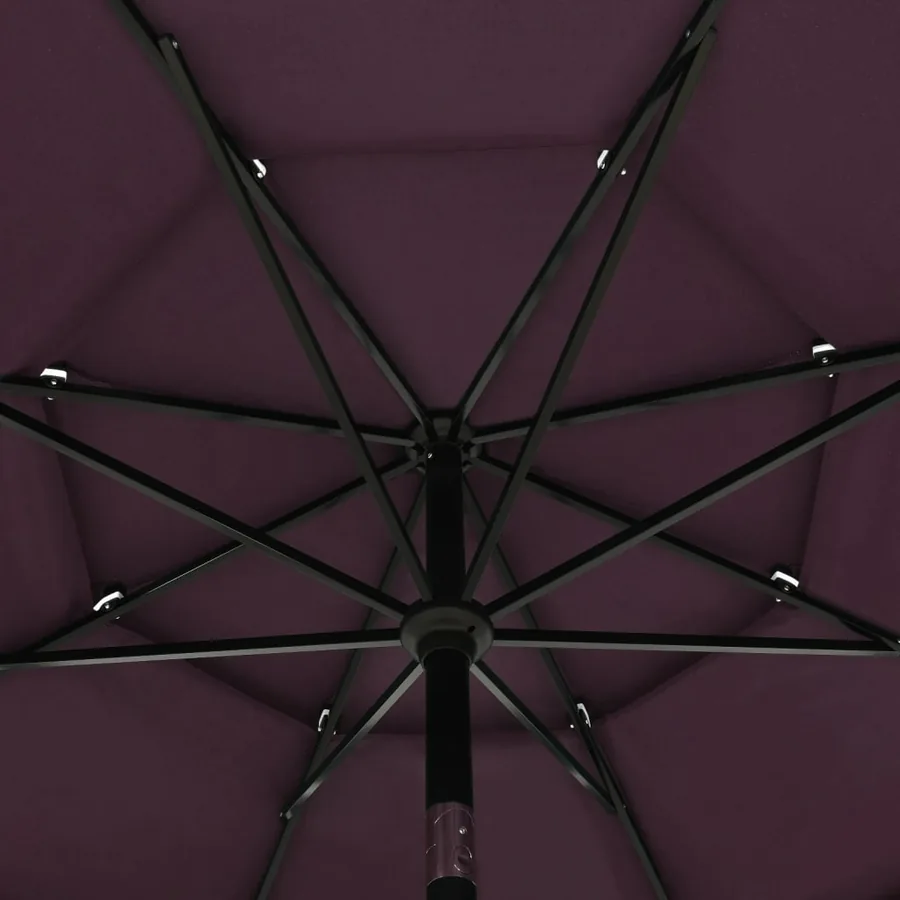 Parasol de jardin à 3 niveaux mât en aluminium rouge bordeaux - 5