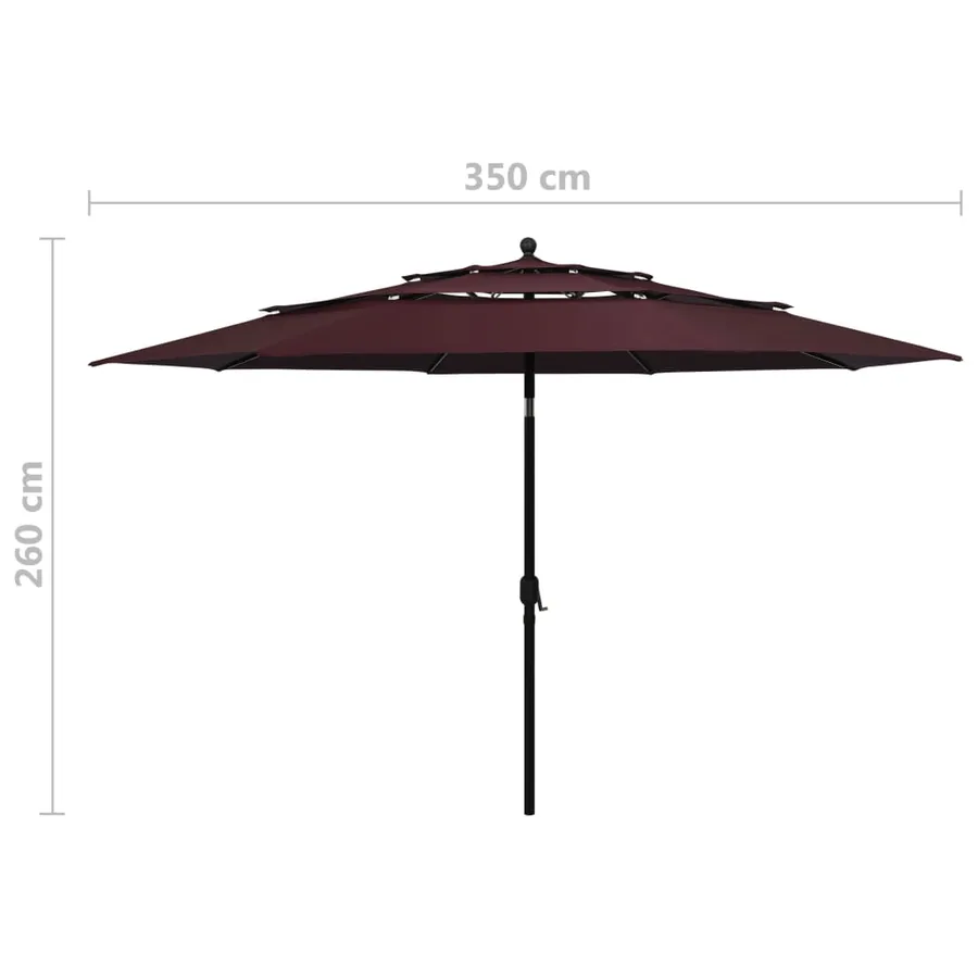 Parasol de jardin à 3 niveaux mât en aluminium rouge bordeaux - 8