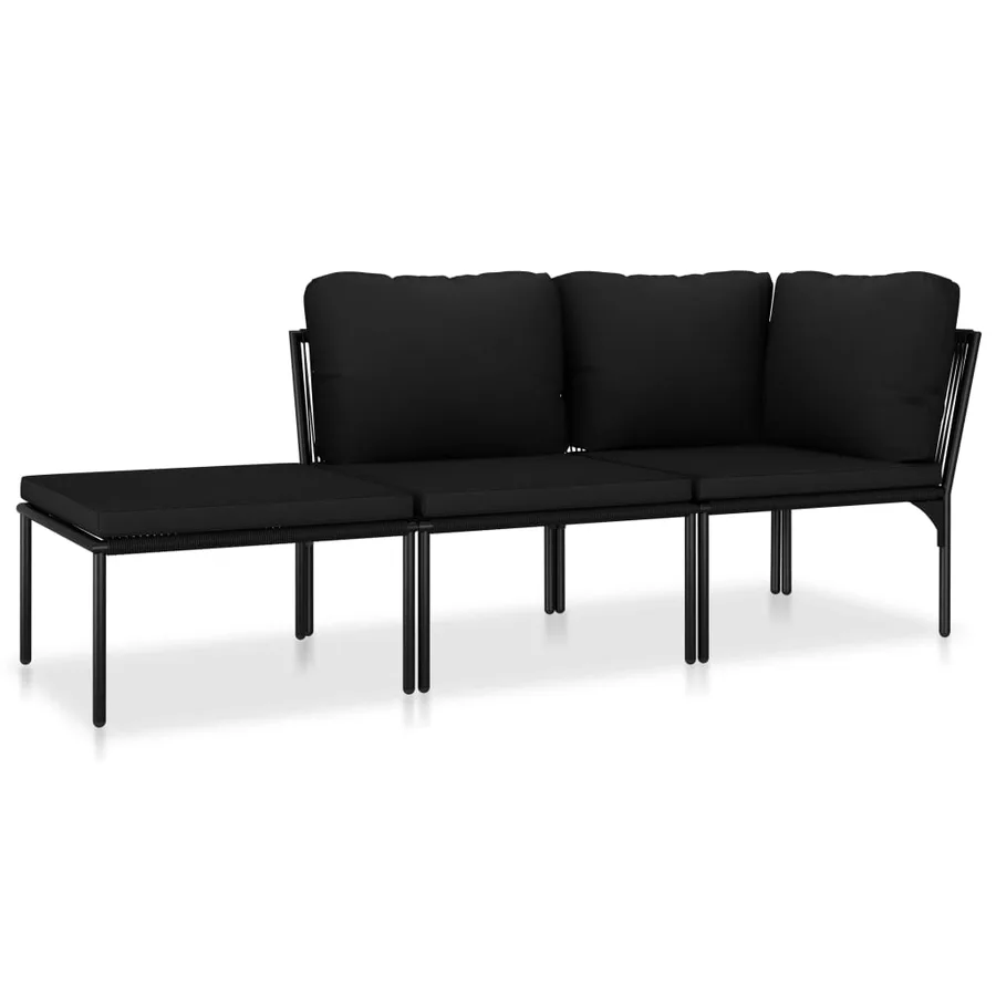 Salon de jardin 3 pcs avec coussins Noir PVC - 2