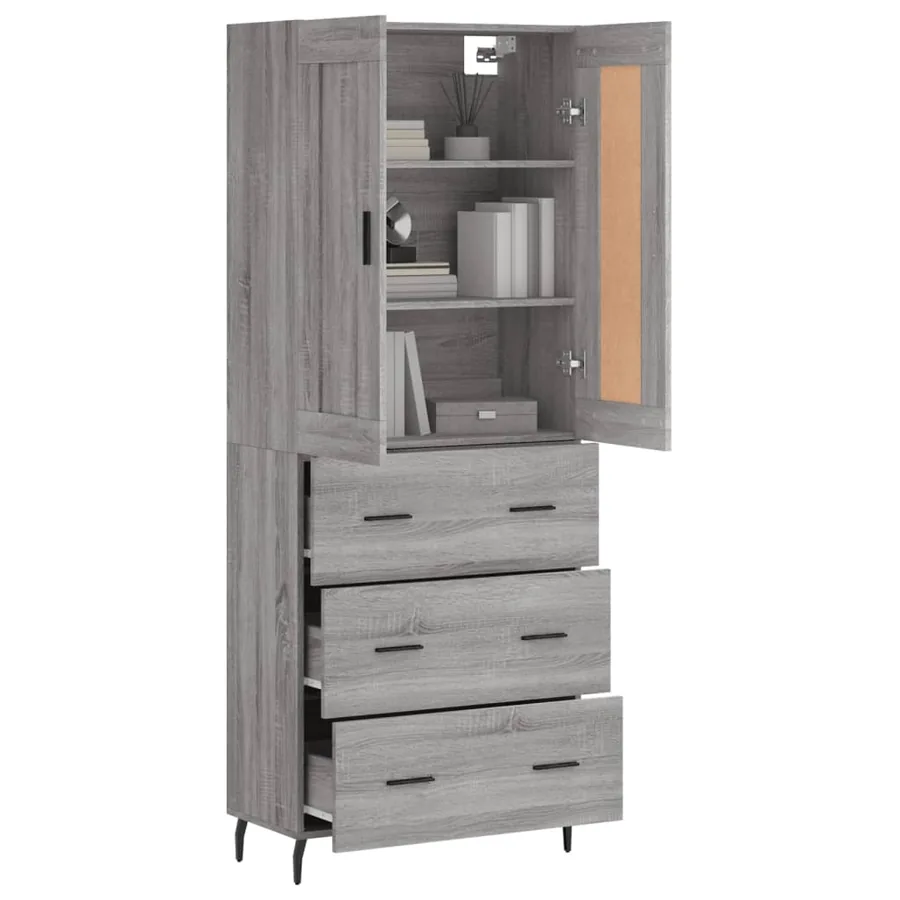 Buffet haut Sonoma gris 69,5x34x180 cm Bois d'ingénierie - 3